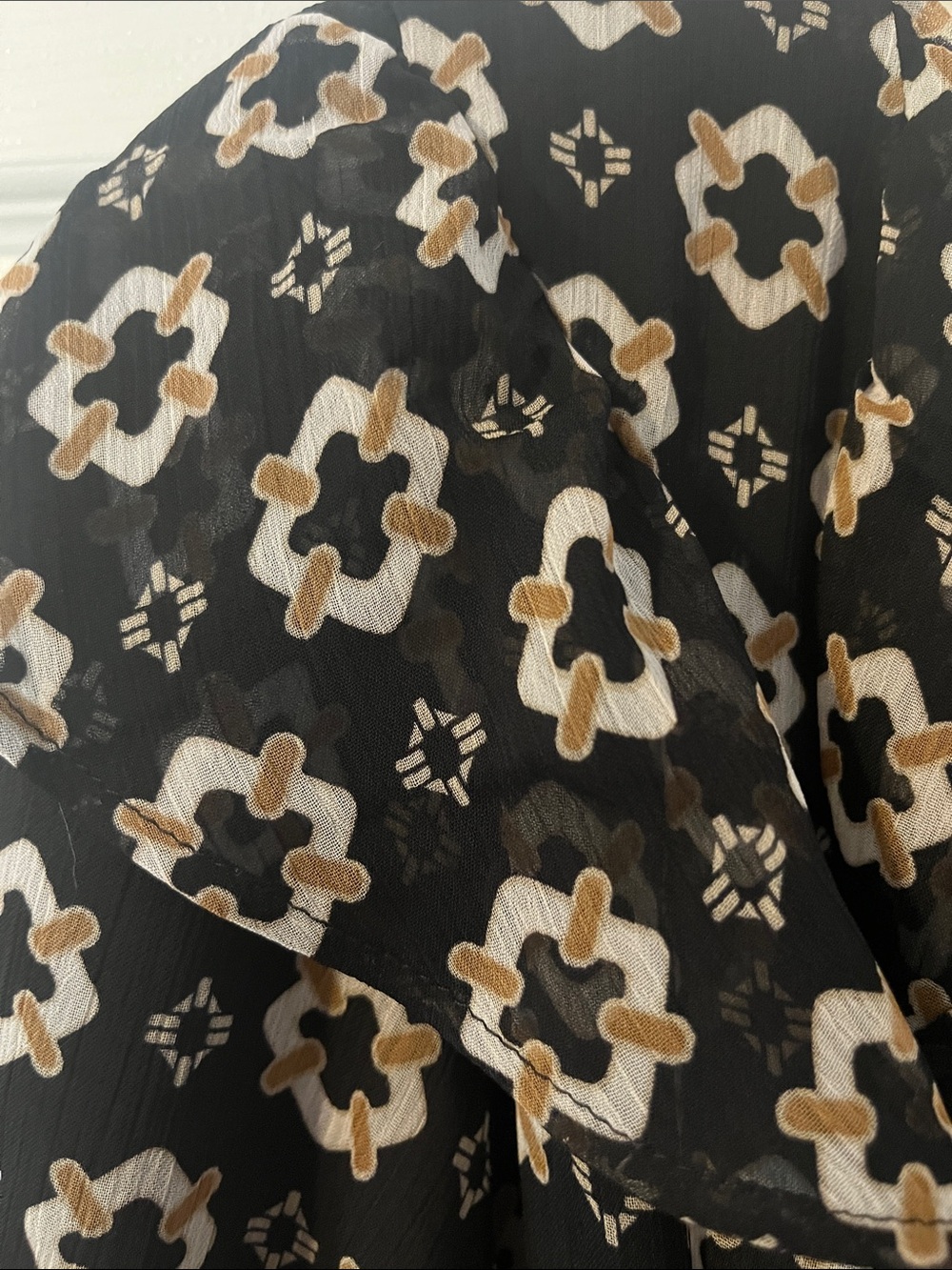 LOFT Black and Cream Floral Ruffle Midi Dress - Picture 3 of 8